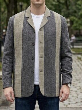 Syllables System Men's 3XL Grey/Plaid Polyester Linned Button-up Jacket NWT $128